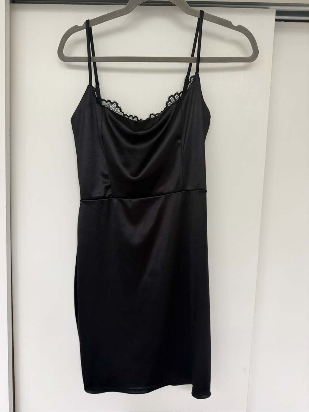 Silky Black Lace-Trim Dress